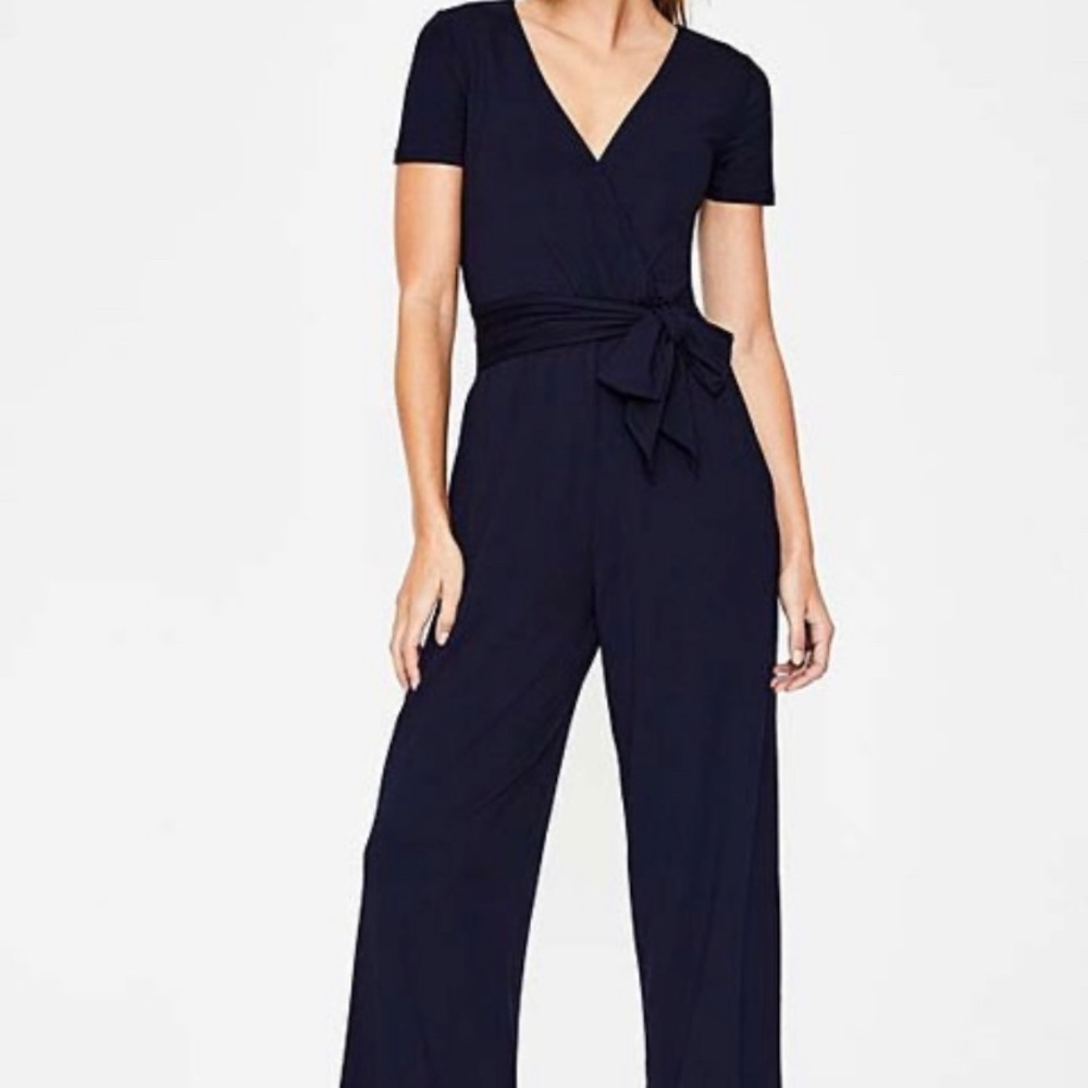 Navy Ellen Tie-Waist V-Neck Jumpsuit
